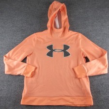 Under Armour Hoodie Womens L Orange ColdGear Fleece Pullover Logo Athletic