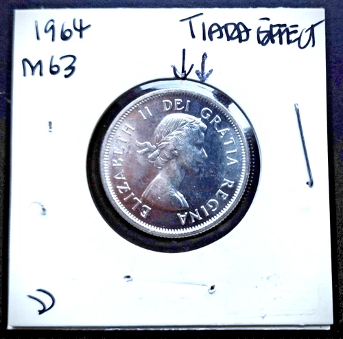 1964 - ERROR SILVER COIN : ** TIARA EFFECT ** on Queen's Head - 25¢ Canada