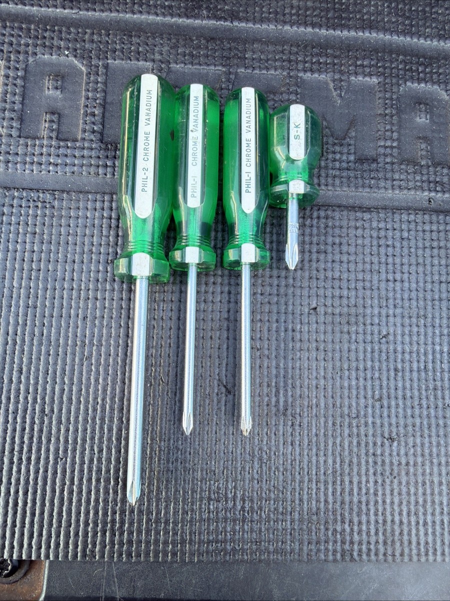 SK Tools USA 4PC Vintage PHILLIPS Hard Handle Screwdriver Set Rare