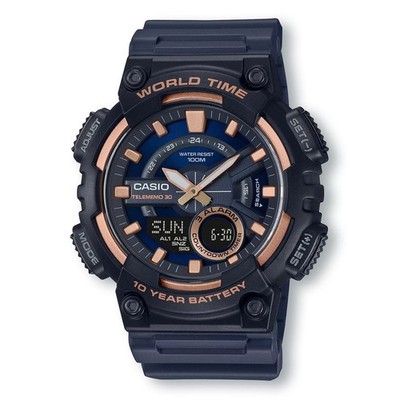 CASIO AEQ110W-2A3 Analog/Digital Combination Telememo Watch, Black/Rose Gold