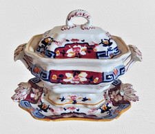 19th Century ASHWORTH BROTHERS Hanley Ironstone Sauce Tureen & Underplate