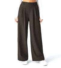 NWT Halara Flex High Waisted Pocket Wide Leg Waffle Work Pants Womens L Brown