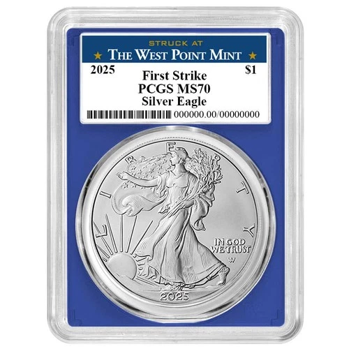 2025 $1 1-oz American Silver Eagle PCGS MS70 FS West Point Label Blue Frame