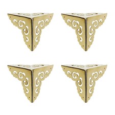 4Pcs Vintage Pure Brass Hollow Cloud Pattern Corner Protectors Antique Hardwa...
