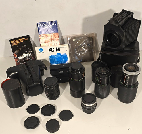 Minolta XG-M SLR Accessories Lot: Manual, Vivitar Macro Zoom, Tubes, 3X TC