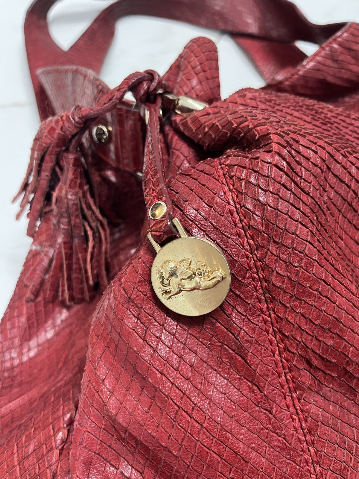 JENRIGO RED SNAKE PYTHON LEATHER LARGE TOTE HAND … - image 4