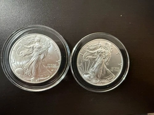 (2) 2021 American Silver Eagles Type 1 & 2  .999 Fine Silver BU
