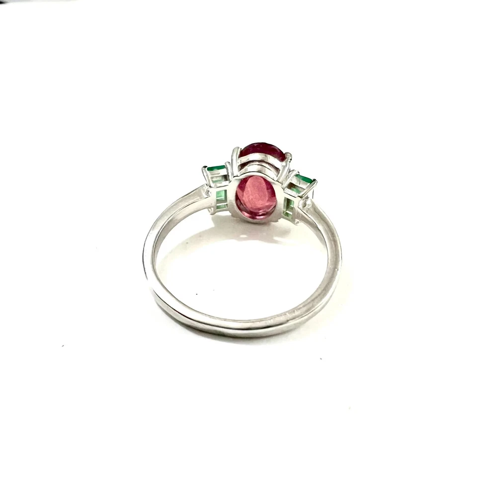 Anillo de plata esterlina esmeralda rubí | Anillo único hecho a mano de piedras preciosas para mujer Foto 3 de 4