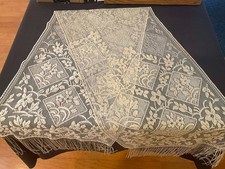 Lace table runner from Italy 53 x 15 antique ivory color with 6 inch fringe