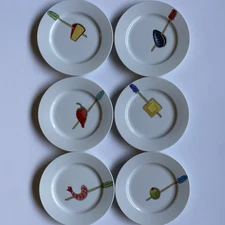 CRATE & BARREL Tidbits Nancy Green Porcelain Plates 6.5" Set of 6 Made in Japan