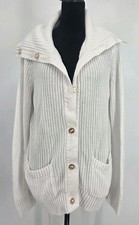 Laren Ralph Lauren Womens Fisherman Sweater Medium White Cable Knit Gold Buttons