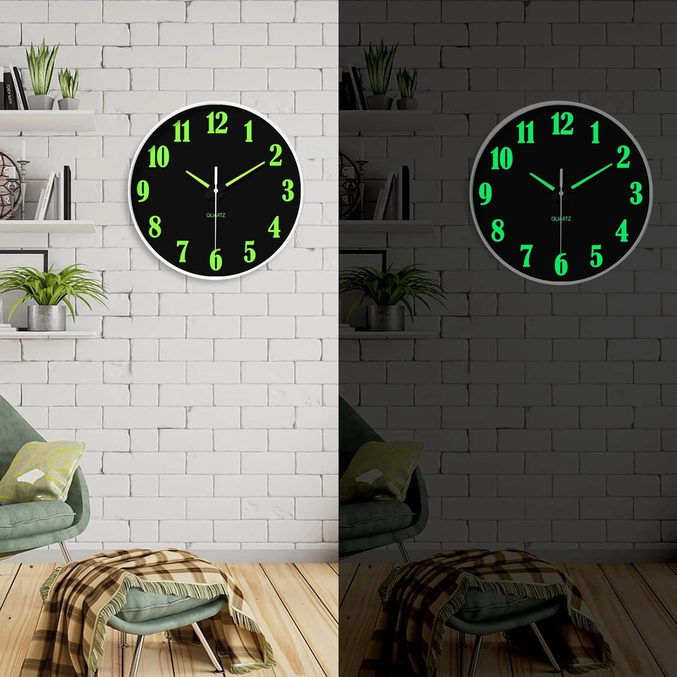Reloj de pared luminoso negro 8-12 pulgadas para decoración de salón y dormitorio Foto 2 de 4