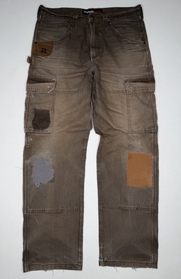 Wrangler RIGGS Ripstop Workwear Carpenter Pants Brown Sashiko Mend | 34 x 31*
