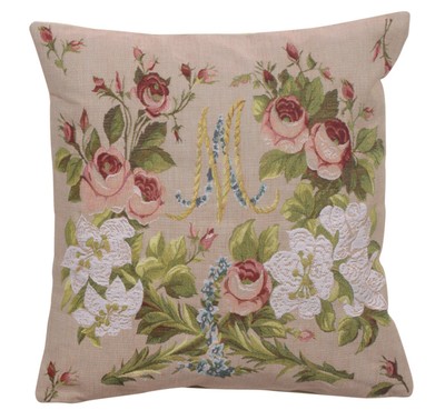 Marie Antoinette I Lilies and Roses French Woven Throw Pillow Cover 19x19 in New