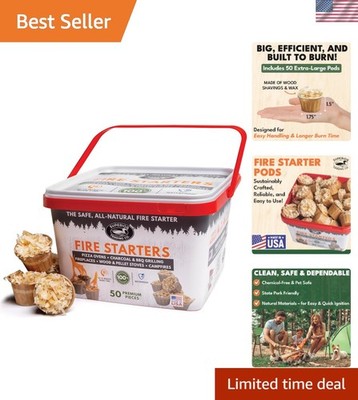 Eco-Friendly Fire Starter Pods - 50 Pods in Plastic Bucket for BBQ & Grill