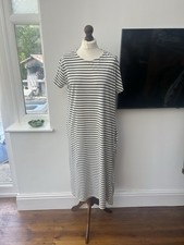 Mama B Maxi Dress Blue Striped Pockets Size S 10-12 Oversized