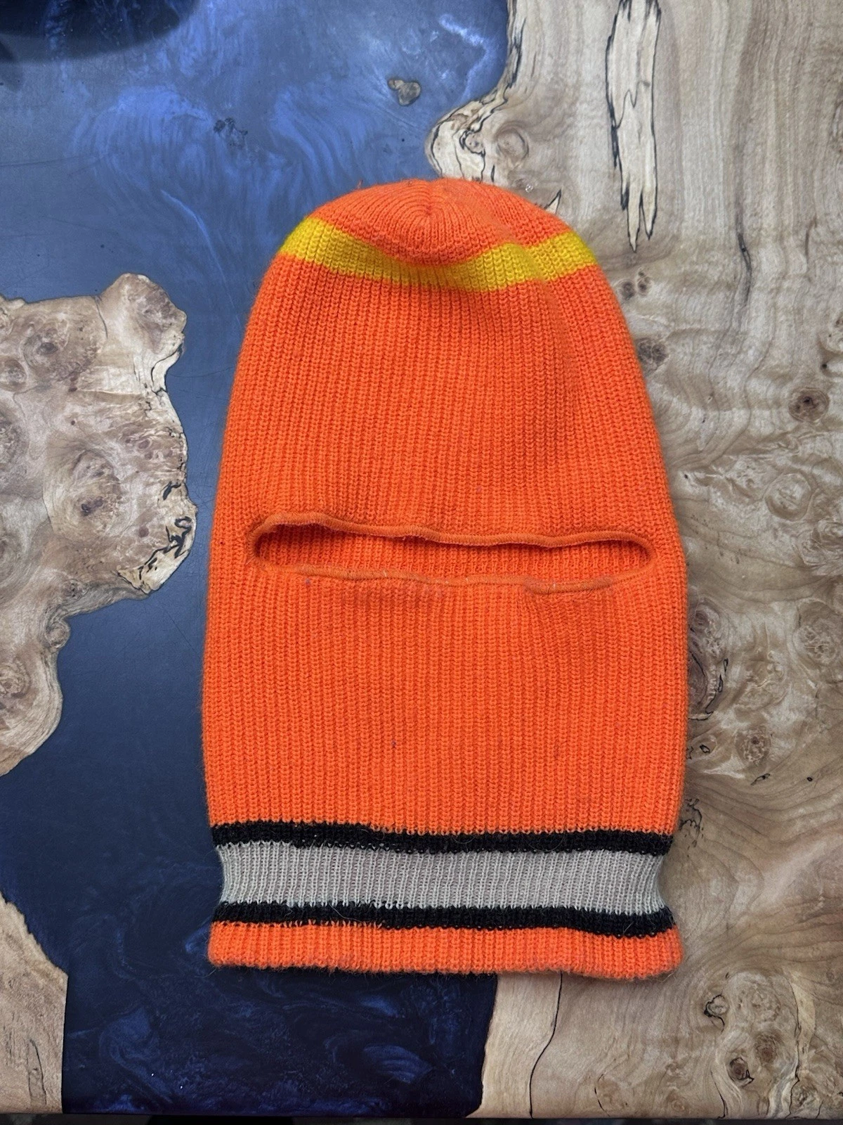 Vintage Wigwam Mills Knit Pullover Blaze Orange Striped Ski Mask 70s Outdoor