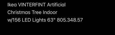 Ikea VINTERFINT Artificial Christmas Tree Indoor w/156 LED Lights 63'' 805.348.57