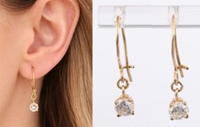 Vintage 14K Yellow Gold & Natural Brilliant Cut Diamond Designer Dangle Earrings