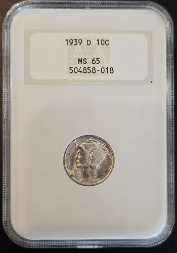 1939-D Mercury Silver Dime NGC MS65 - Old Gen 4 NGC Holder - Perfect Hologram
