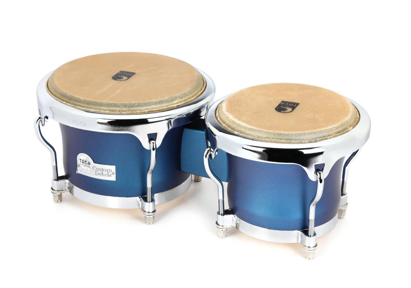 Toca Custom Deluxe Wood Bongo Drums Set - Blue Finish