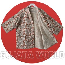 ARTISAN MADE FLORAL HAND BLOCK PRINT PURE COTTON KANTHA KIMONO JACKET  BLAZER