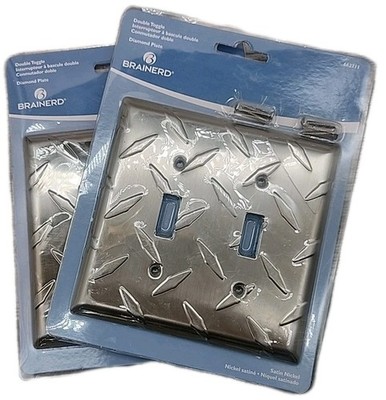 Brainerd Diamond Plate 2-Gang Toggle Style Wall Plate Satin Nickel 2Pack [110]