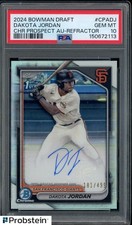 Dakota Jordan 2024 Bowman Draft Chrome Prospect Refractor AUTO /499 PSA 10
