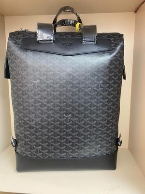 Goyard Men's Black/Gray Monogram Backpack with Top Handle Leather Trim