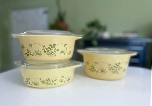 Set of 3 PYREX SHENANDOAH Covered Casserole Dishes 471, 472, 473-B
