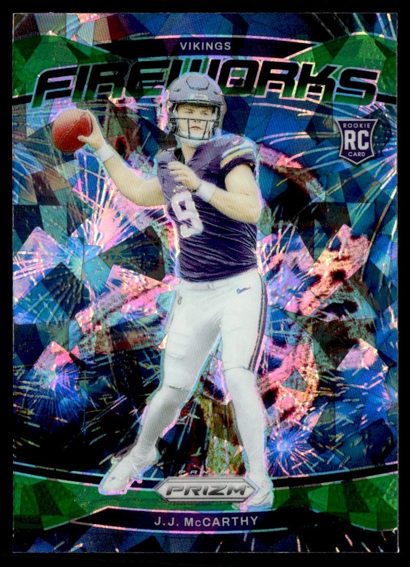 2024 Panini Prizm Fireworks Green Ice J.J. McCarthy RC #18 B