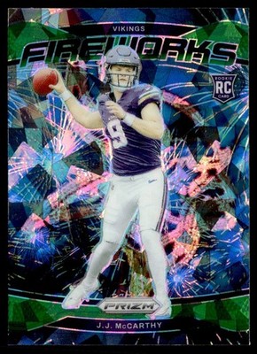 2024 Panini Prizm Fireworks Green Ice J.J. McCarthy RC #18 B