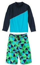 GYMBOREE Geo-Print Lined Trunks / L/S Rash Guard NWT Boys 4