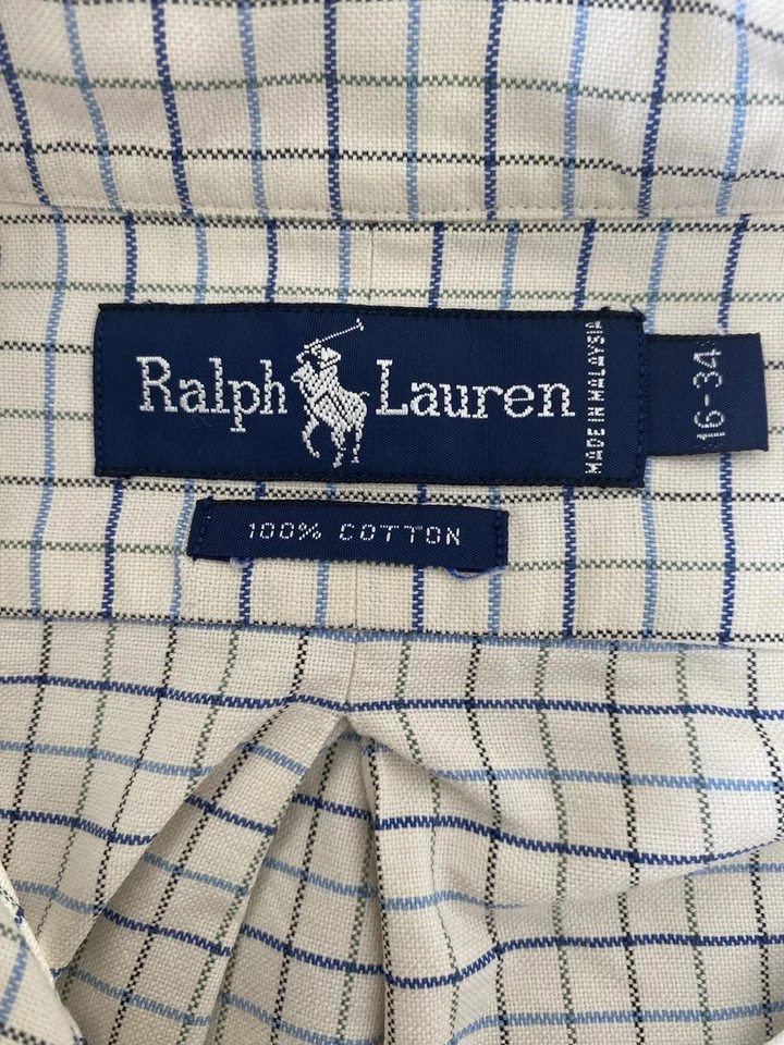 Рубашка мужская Polo Ralph Lauren 16x34 кремовая клетчатая с длинным рукавом хлопковая на пуговицах - Изображение 2 из 4
