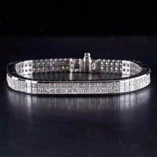 10Ct Princess Lab Created Diamond Men's Tennis Bracelet 14K White Gold Finish