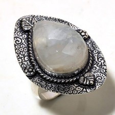 Rainbow Moonstone Gemstone Handmade Fashion Ethnic Jewelry Ring 6.75" SR 150