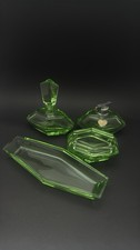 3 Antike Parfümflaschen grün - Echt Kristall - Vintage Flakon Kristallglas 1930