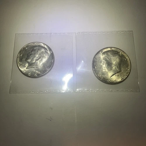 1964 Set of 2 - 90% Silver John F Kennedy JFK Half Dollar Circulated Very Fine