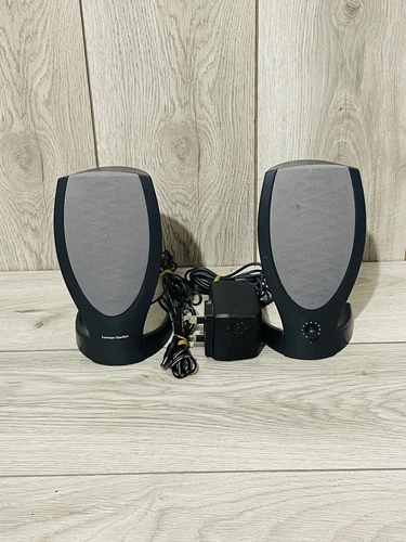 Harman Kardon HK206 Computer Speakers Tested & Working Black Grey Small Cheap
