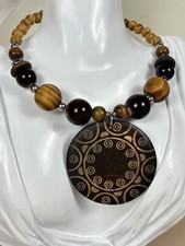 Handmade Bohemian Wood Bead Necklace Adjustable Choker Boho Festival Jewelry A37