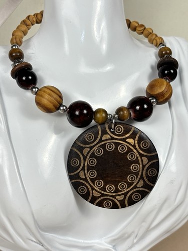 Handmade Bohemian Wood Bead Necklace Adjustable Choker Boho Festival Jewelry A37