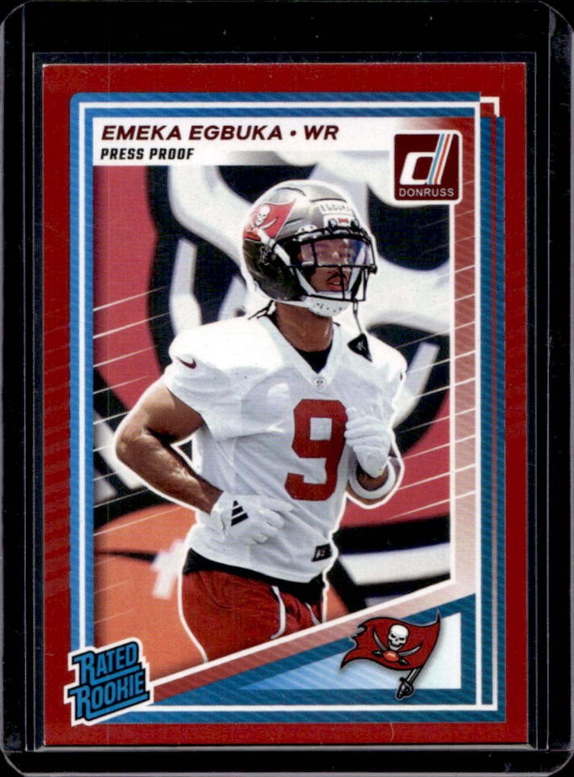 2025 Donruss Emeka Egbuka Rated Rookie Press Proof Red RC #375 Buccaneers