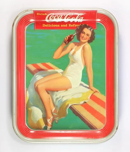 Vintage Original 1939 Coca-Cola Advertising Tin Tray – Bathing Beauty