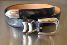 Vtg Onyx by Brighton Ranger Belt Mens 46 Black Croc Embossed Leather