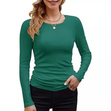 Ladies Casual Ribbed Basic Tee Shirts Tops Womens Long Sleeve Stretch Blouse UK