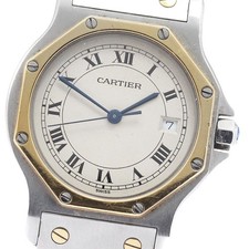 CARTIER Santos Octagon LM W2001583 Date Beige Dial Quartz Men's Watch_949219