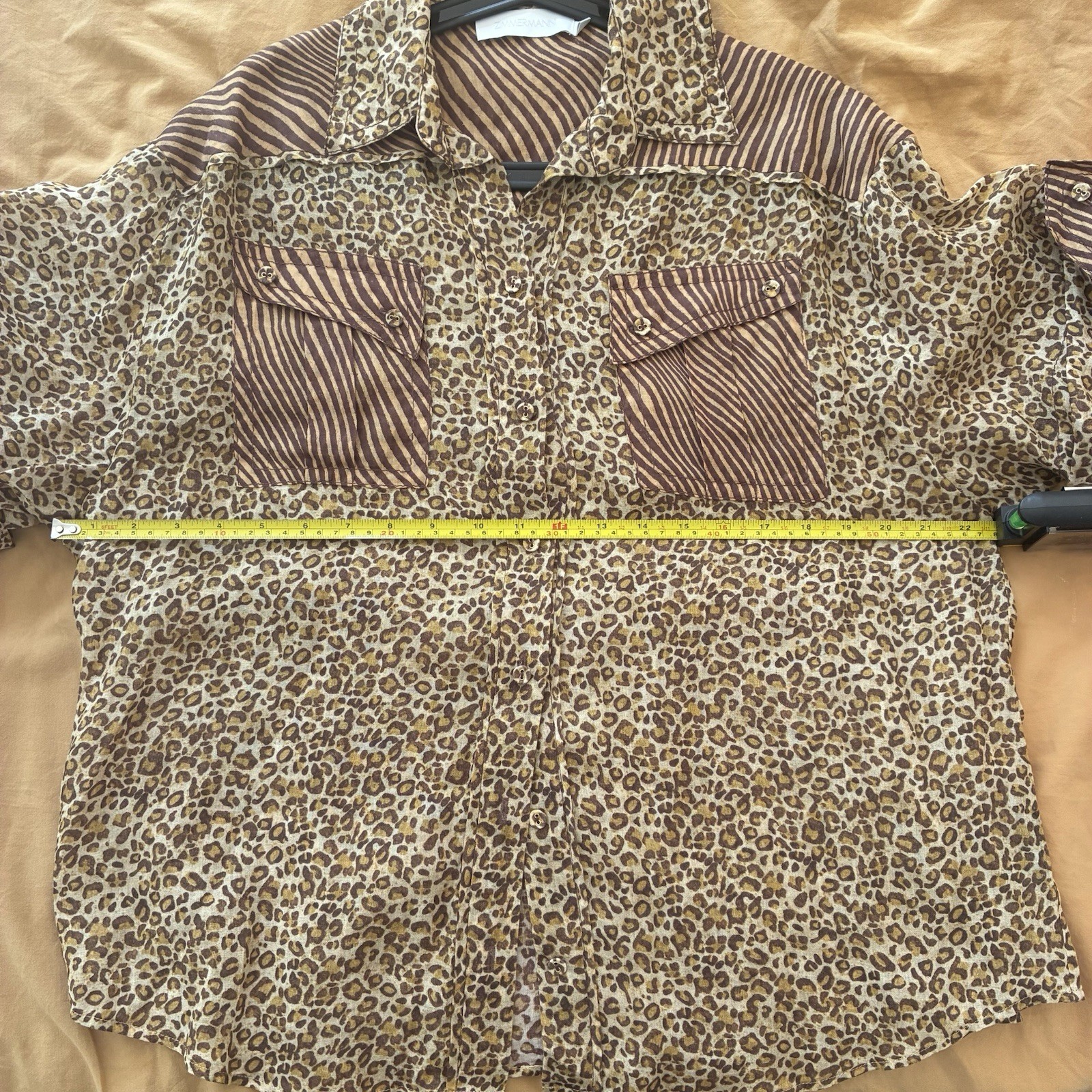 ZIMMERMANN Empire Leopard Safari Size 0 (AU 8-10 US 4-6) CUFFED BLOUSE SHIRT TOP