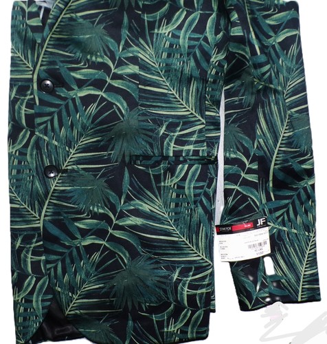 NWT J. Ferrar Blazer Black Green Teal Tropical Palm 42L 42 long Jacket Slim Fit - Picture 10 of 17