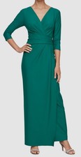 Alex Evenings Women's Green Surplice-Neck 3/4 Sleeve Gown Dress Size 12