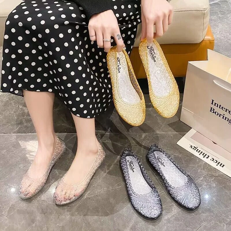 PANTOFOLA D’ORO Sandali Gelatina Donna Estate Scarpe Cave Glitter Cristallo Pantofole Rete Spiaggia